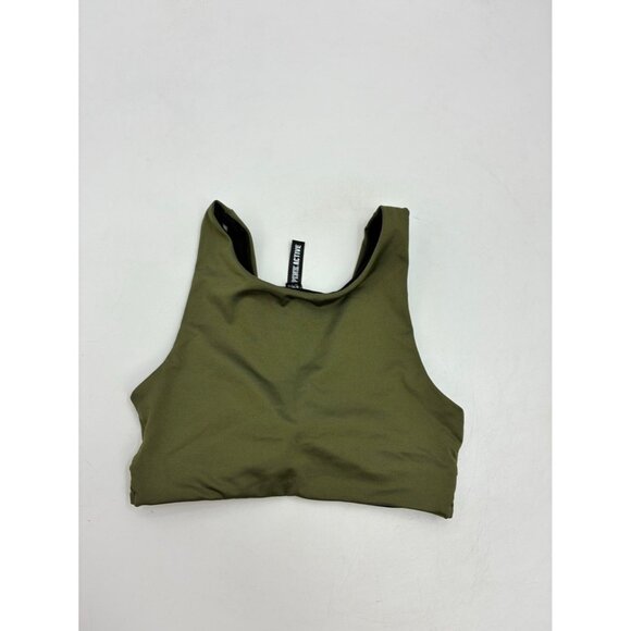 PINK Victoria's Secret Sports Bra XS Olive Green Black Twist Front Stretch Fit - Picture 5 of 5
